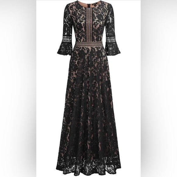 Dresses & Skirts - Black Lace Bell Sleeve Formal Long Dress | XL |